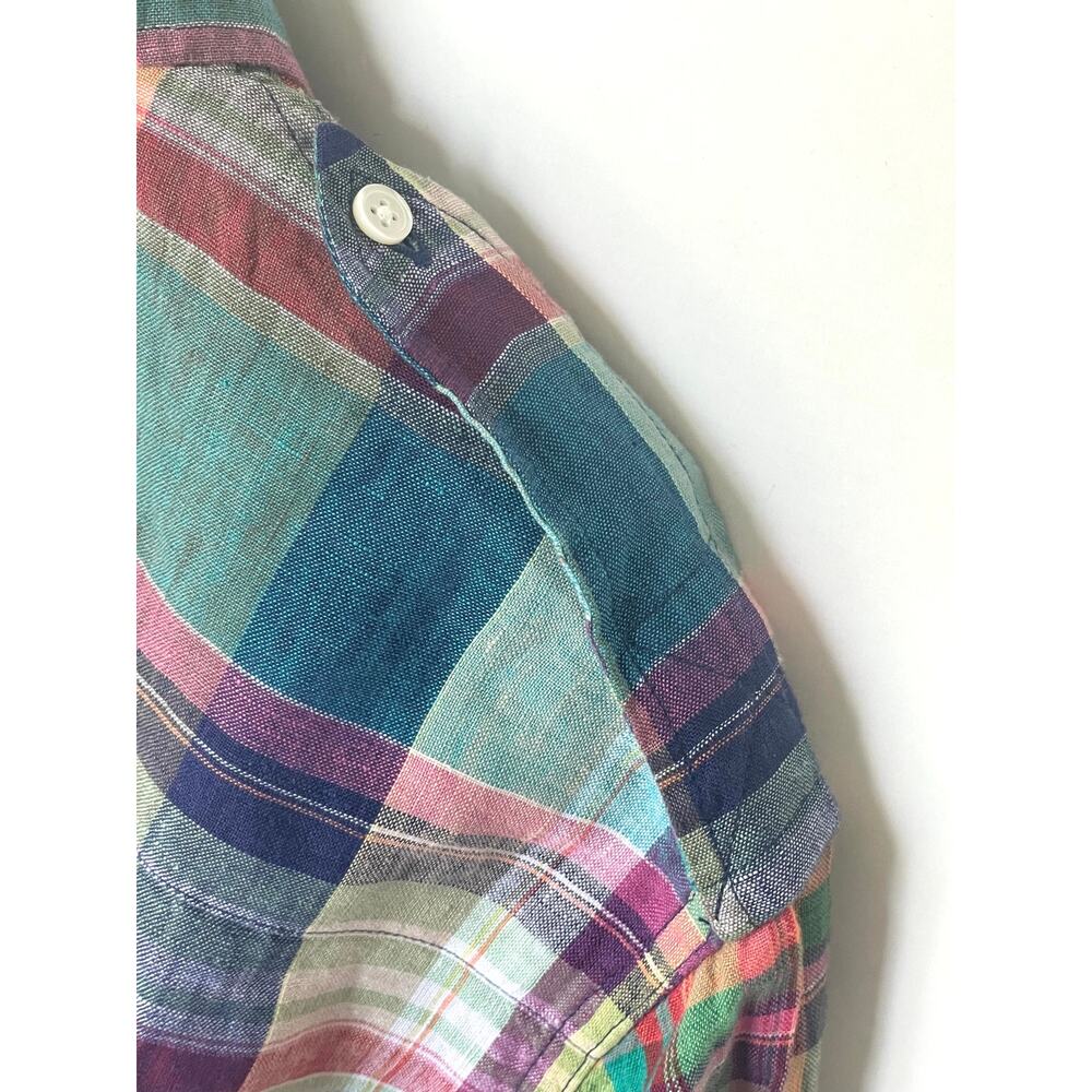 Polo Ralph Lauren Womens Blue Plaid Linen Button-Up Shirt Long Sleeve XL - Picture 7 of 10